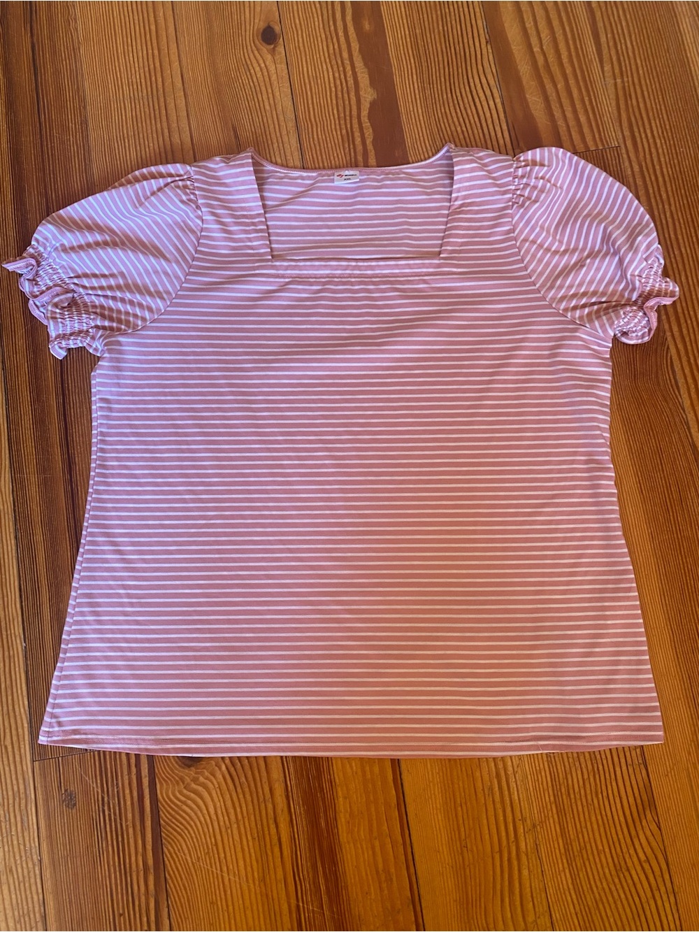 WIHOLL Summer Casual Ruffle Trim Sleeve Square Neck T-Shirt in pink and white st